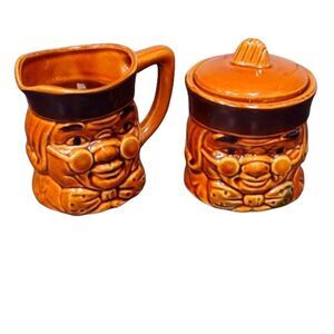 Vintage Benjamin Franklin 3D Brown Creamer and Sugar Pot Made in Japan